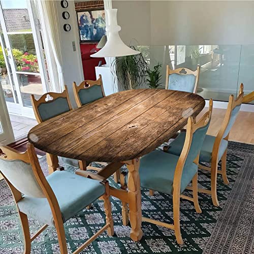 Rustic Oval Wood Grain Table Cloths, Rustic Wood Planks Elastic Edged Polyester Fitted Table Cover, Fits Tables Up To 48" W X 68" L, Great For Kitchen Dining, Party, Holiday, Christmas, Buffet Decor #TOP5