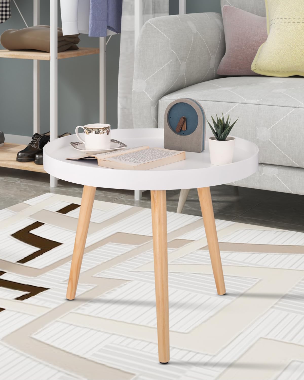 WOLTU Tavolino da Salotto Moderno in Legno Tavolino Basso Decorativo Comodino Piccolo Bianco Quercia 50 x 50 x 44 cm (LxPxH) TS143ws