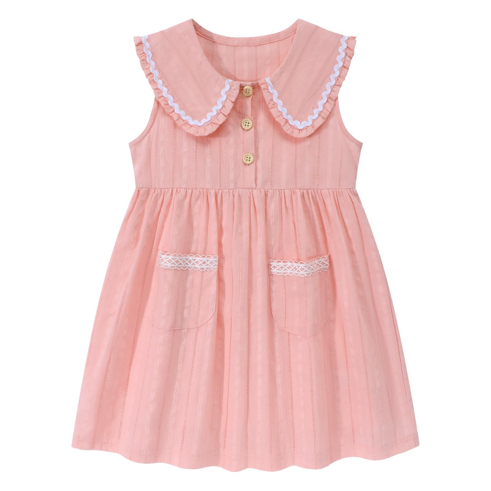 HILEELANG Little Girls Peter Pan Collar Dress Easter Spring Summer Cotton Sleeveless Sundress