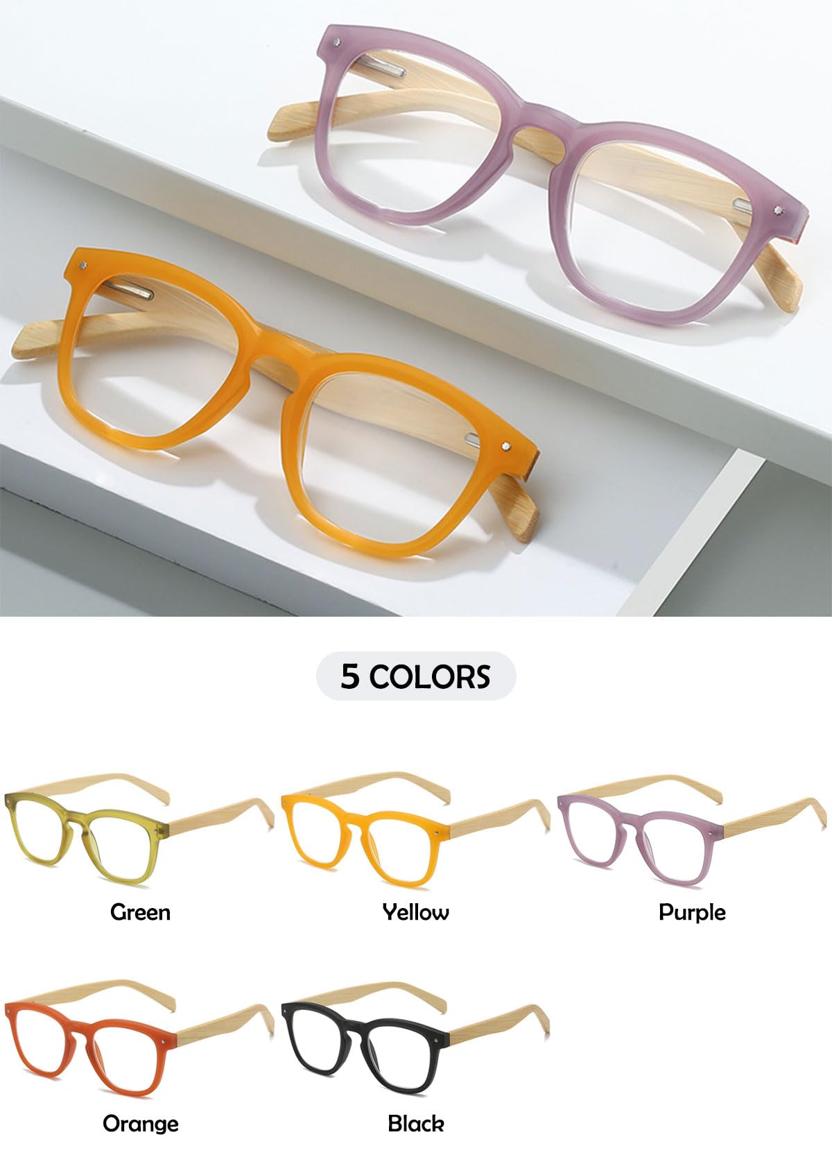 KOOSUFA Mode Lesebrille Damen Herren Bambusimitat Bügel Leicht Federscharnier Nerdbrille Lesehilfen Sehhilfe Anti Müdigkeit Brille mit Stärke 0.0 1.0 1.5 2.0 2.5 3.0 3.5 4.0