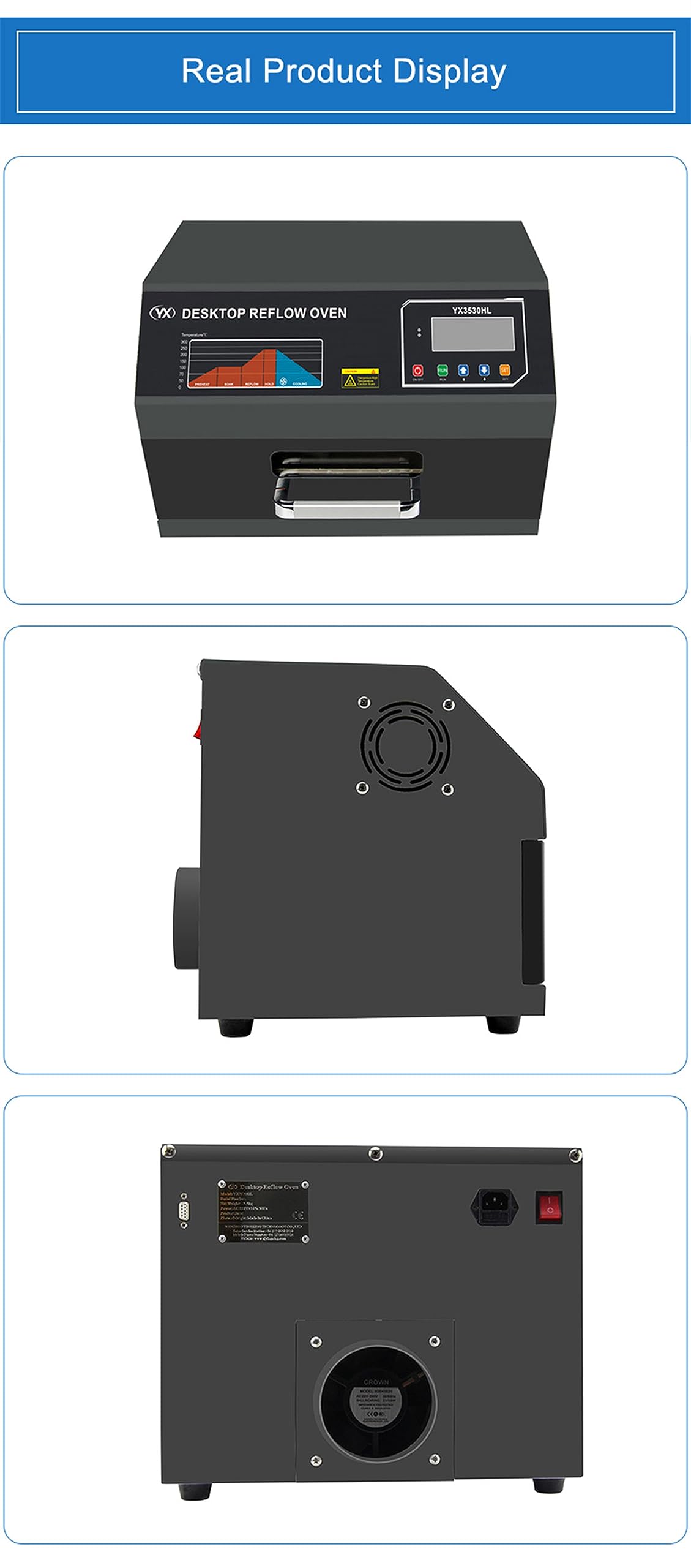 Horno de reflujo sin plomo de escritorio YX3530 2400W 35x30cm Smt Smd Equipo de producción de infrarrojos IC Calefacción de aire caliente PCB Benchtop Reflow Horno Soldadura