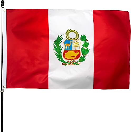 DANF - Bandera de Perú de 3 x 5 pies de grosor, poliéster resistente a la decoloración, ojales de latón, cabecera de lona, banderas nacionales