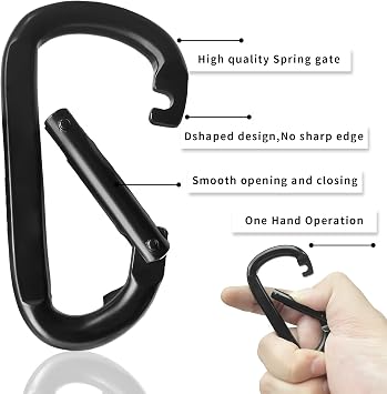 Carabiner Clip, 3 Heavy Duty Small Carabiner 880 lbs, Black, D Shaped