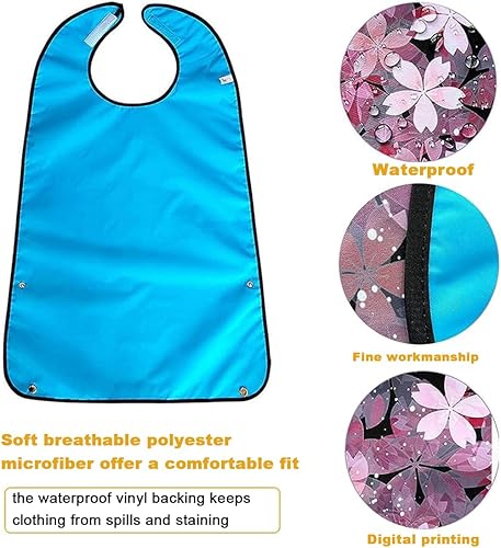 Miniatura 2 de VOPHIA Paquete de 3 baberos para adultos, lavables, reutilizables, impermeables, protectores de ropa con atrapador de migas opcional