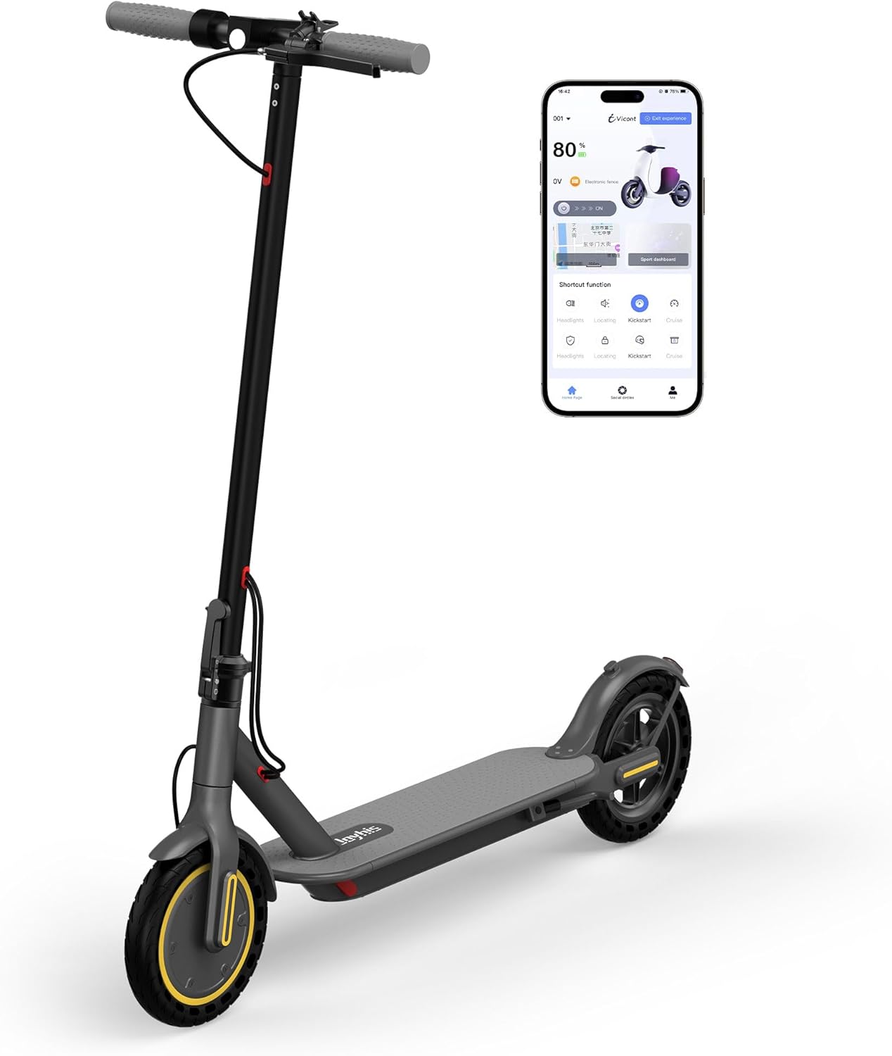 Electric Scooter Adults, Max 16 Mph & 10-15 Miles Range E-Scooter, Commuting Sport Scooter with APP Control, Powerful 350W 8.5″ Solid Tires Foldable Electric Scooters (JS01-16mph-S)