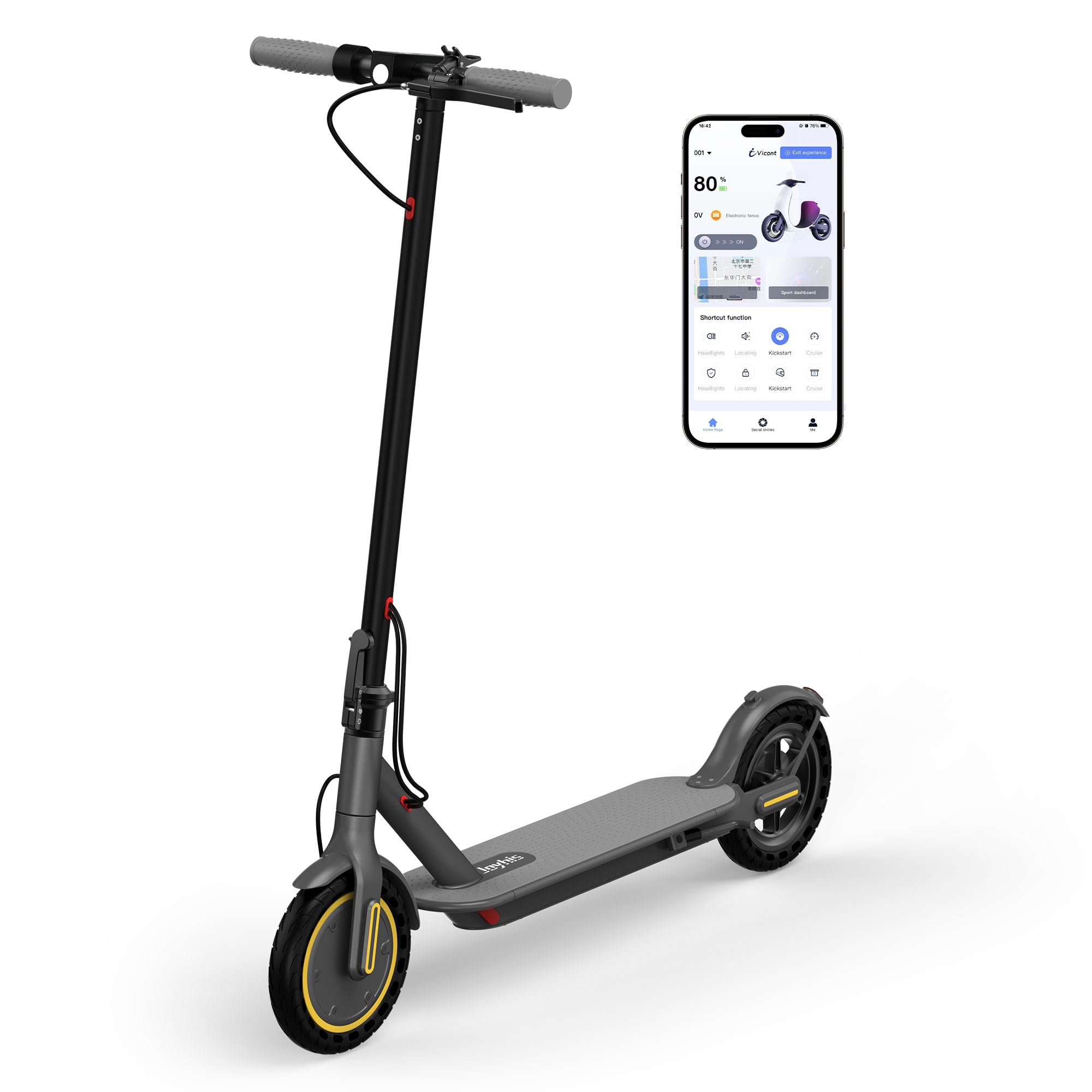 Electric Scooter- 16 19MPH 15 19Mile Range 350W Motor 8 5 Solid Tires with App Control Dual Brake