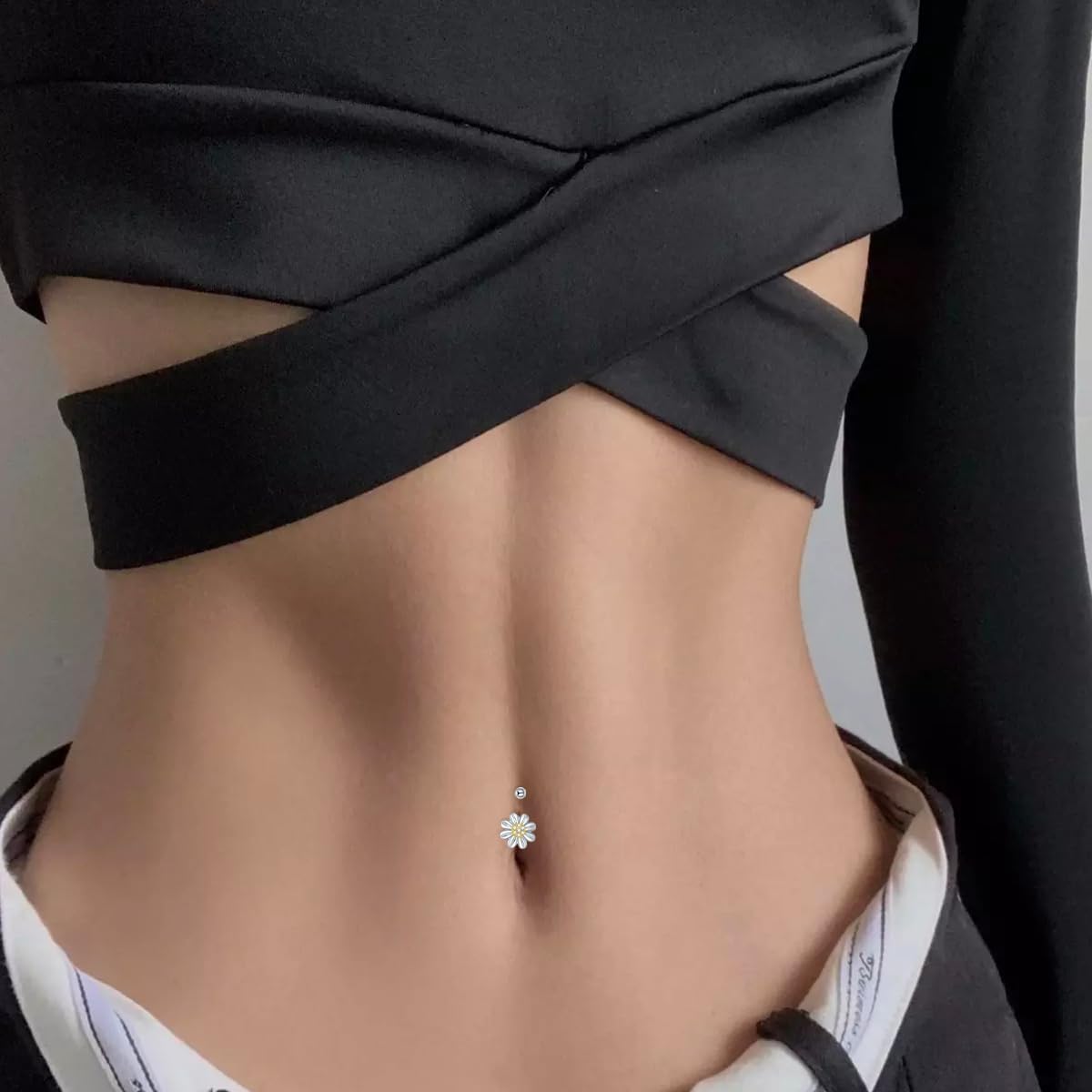 Daisy Belly Button Ring Sterling Silver Daisy Flower Belly Ring 14G Daisy Navel Jewelry Gifts for Women - Image 2