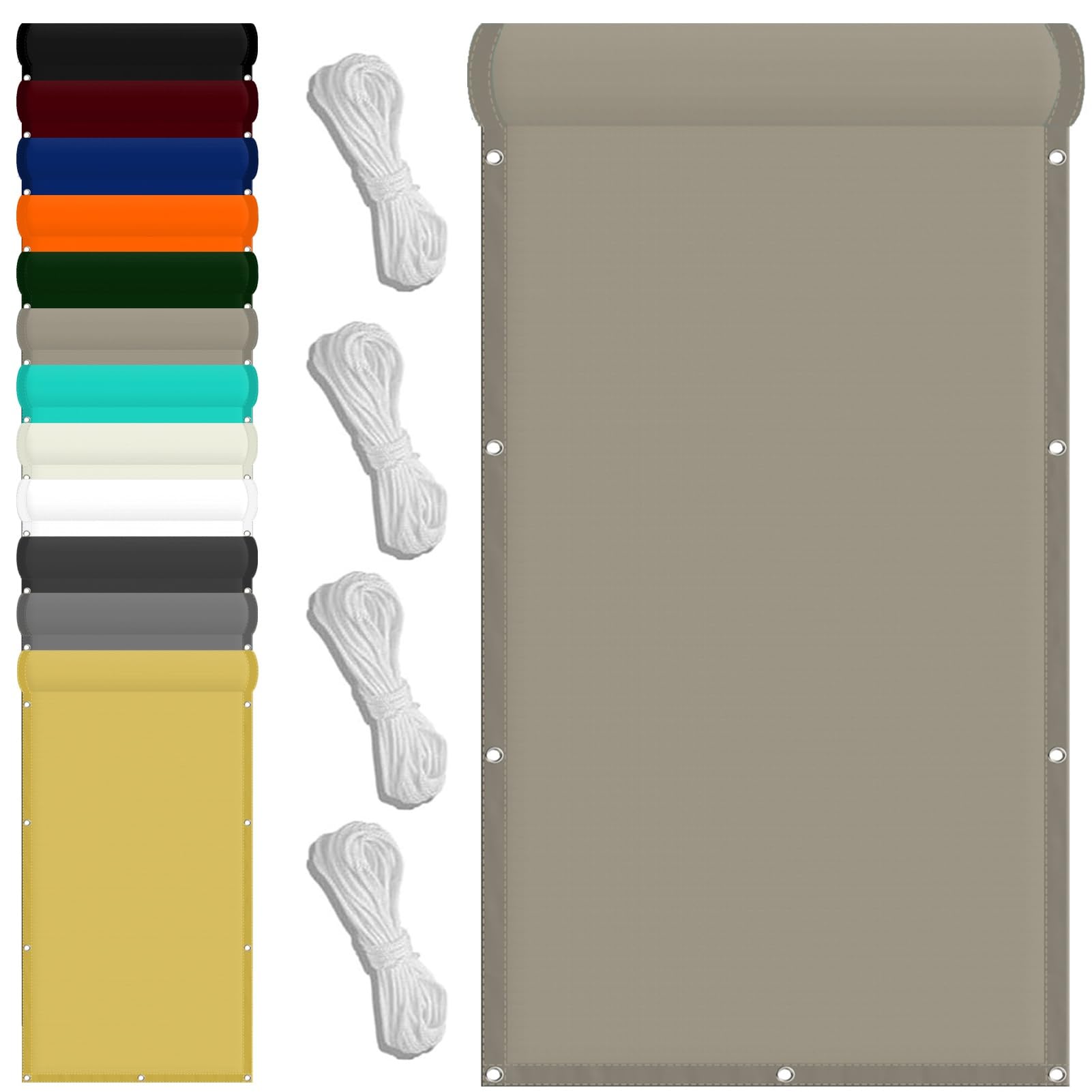 Rectangle Sunscreen Canopy 30 x 200 cm(12 x 79inch) Waterproof Waterproof Sun Shade 98% UV Block with Free Rope & Fixing Kit Pool Terrace Greenhouse Shade Cloth, Khaki — image 1