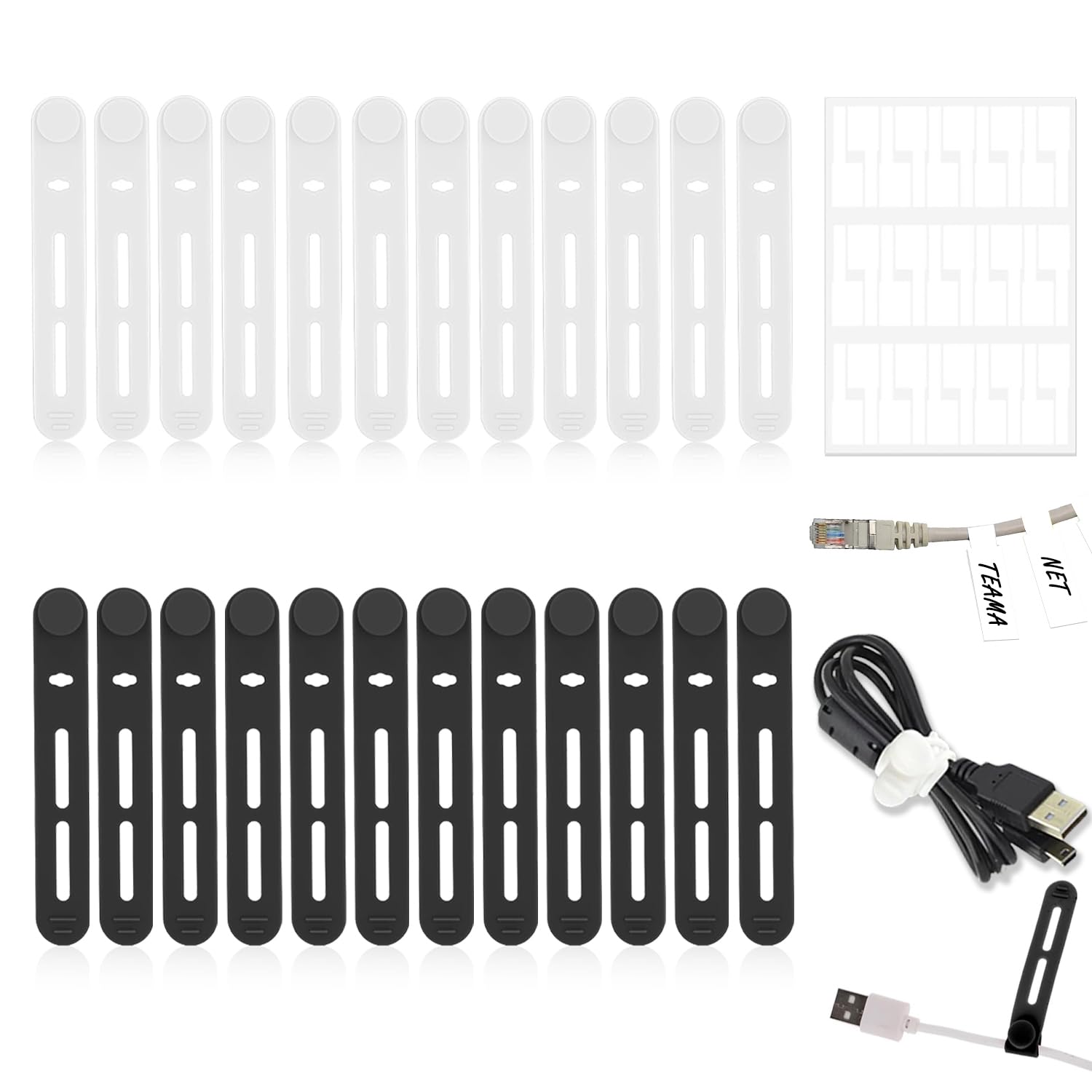 Reusable Cable Ties, 24 Pcs Adjustable Silicone Cable Ties