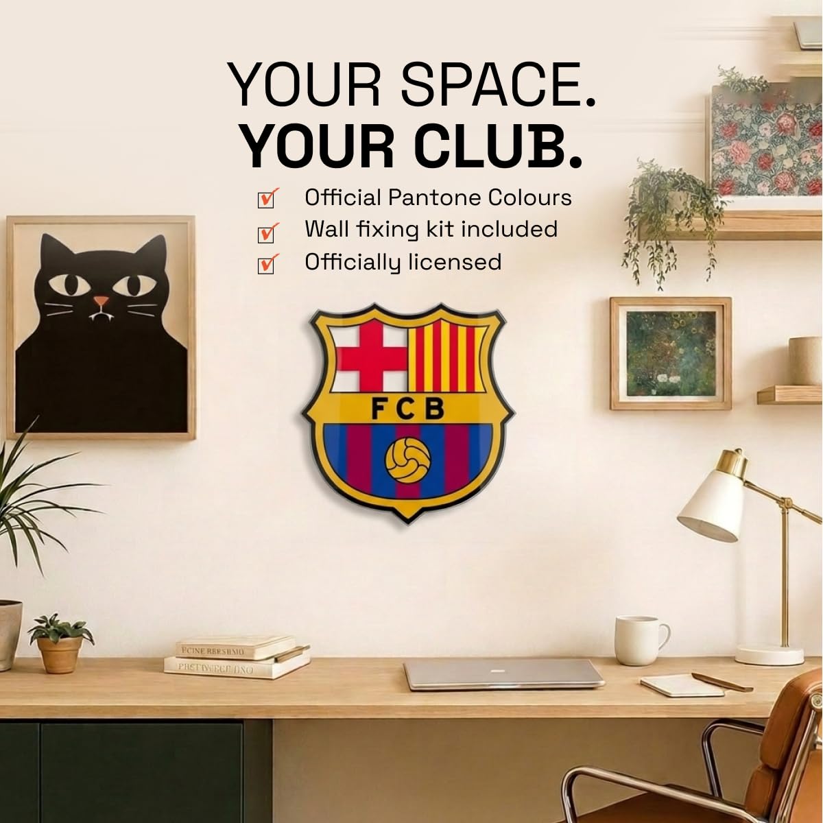 Licensed Decor FC Barcelona sous licence officielle (47x47cm) 4mm Verre acrylique, Mutli Colour