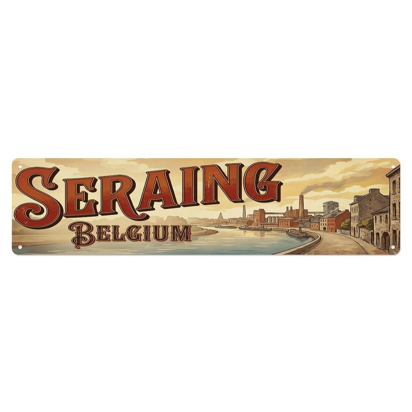 Vintage Travel Belgium Seraing Metal Tin Sign