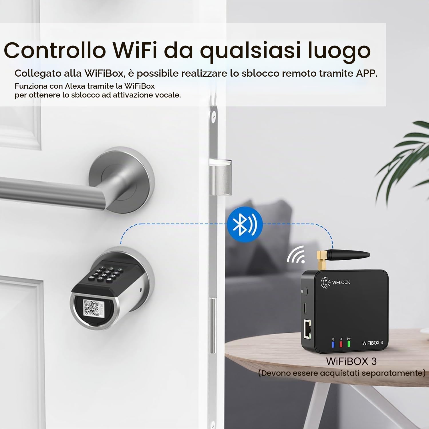 WELOCK PCB51 Smart Lock,Serratura Smart porta blindata,supporta PIN, RFID, APP e chiave di emergenza USB di backup,cilindro elettronico regolabile 30-70 mm