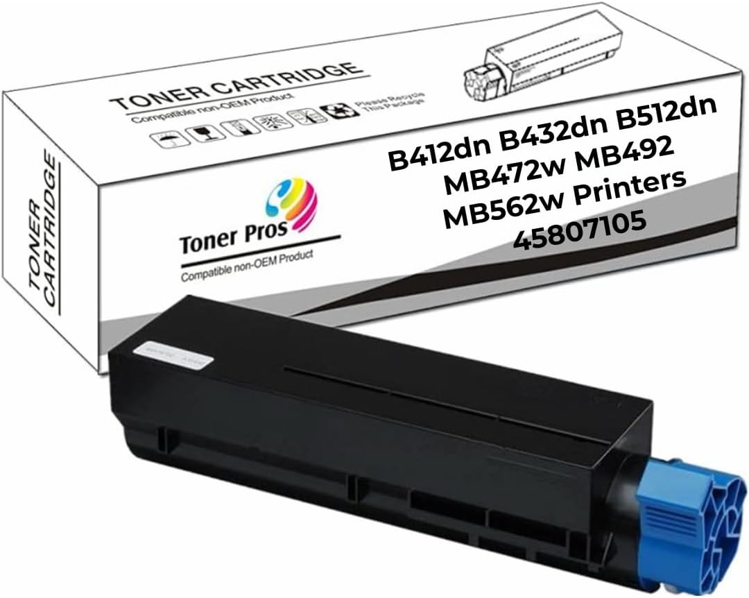 Toner Pros (TM Replacement OKI Okidata 45807105 Toner Cartridge - Black High Yield Compatible Toner for OKI Okidata B412dn B432dn B512dn MB472w MB492 MB562w Printers – Page Yield 7,000 – 1 Pack