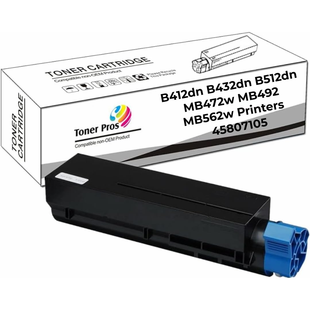 Toner Pros (TM Replacement OKI Okidata 45807105 Toner Cartridge - Black High Yield Compatible Toner for OKI Okidata B412dn B432dn B512dn MB472w MB492 MB562w Printers - Page Yield 7,000 - 1 Pack