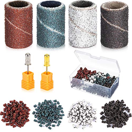 202 Pieces Nails Sanding Bands Manicure Drill Set, Drill Sanding Band, Include 200 Pieces 4 Color 80 120 150 240 Grit Nail Design Sanding Bands With 2 Pieces 3/32 Inch Nail Drill Bits For Nails #TOP14