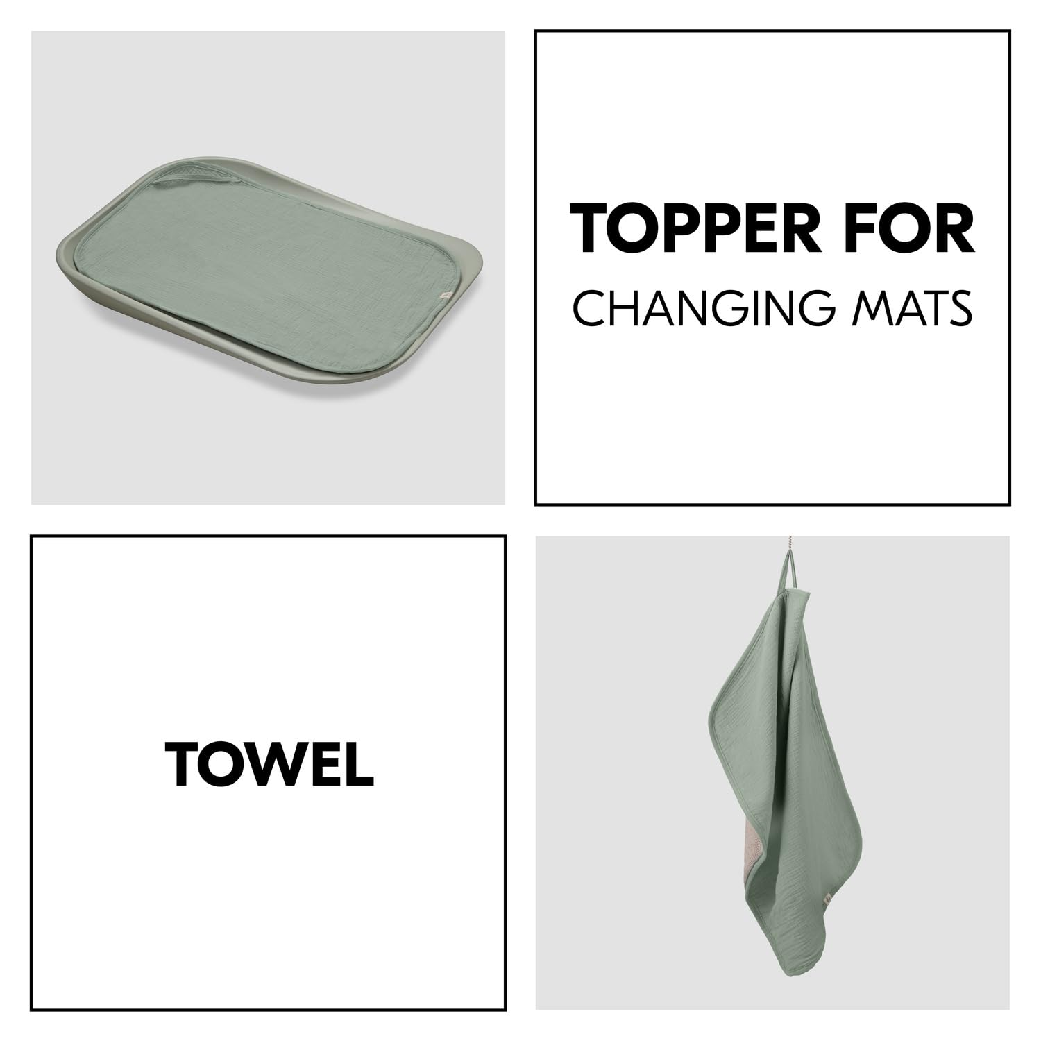 hauck 2 in 1 Changing Mat Liner & Baby Towel, Sage - Breathable Muslin Cotton & Absorbent Terry Cloth, Machine Washable, Compatible with Change N Clean Changing Mat, Unisex - Image 3