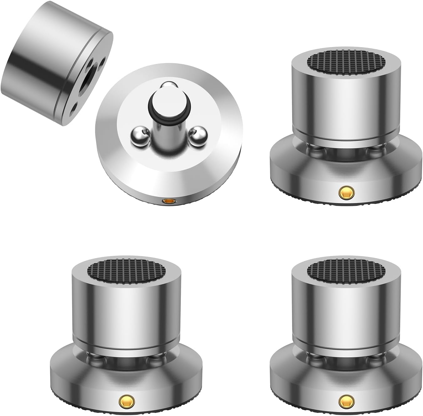 Speaker Feet Set of 4 Adjustable Resonance Damper Speaker Absorber Feet Self-Adhesive HiFi Device Feet (52 mm x 65 mm, Silver)