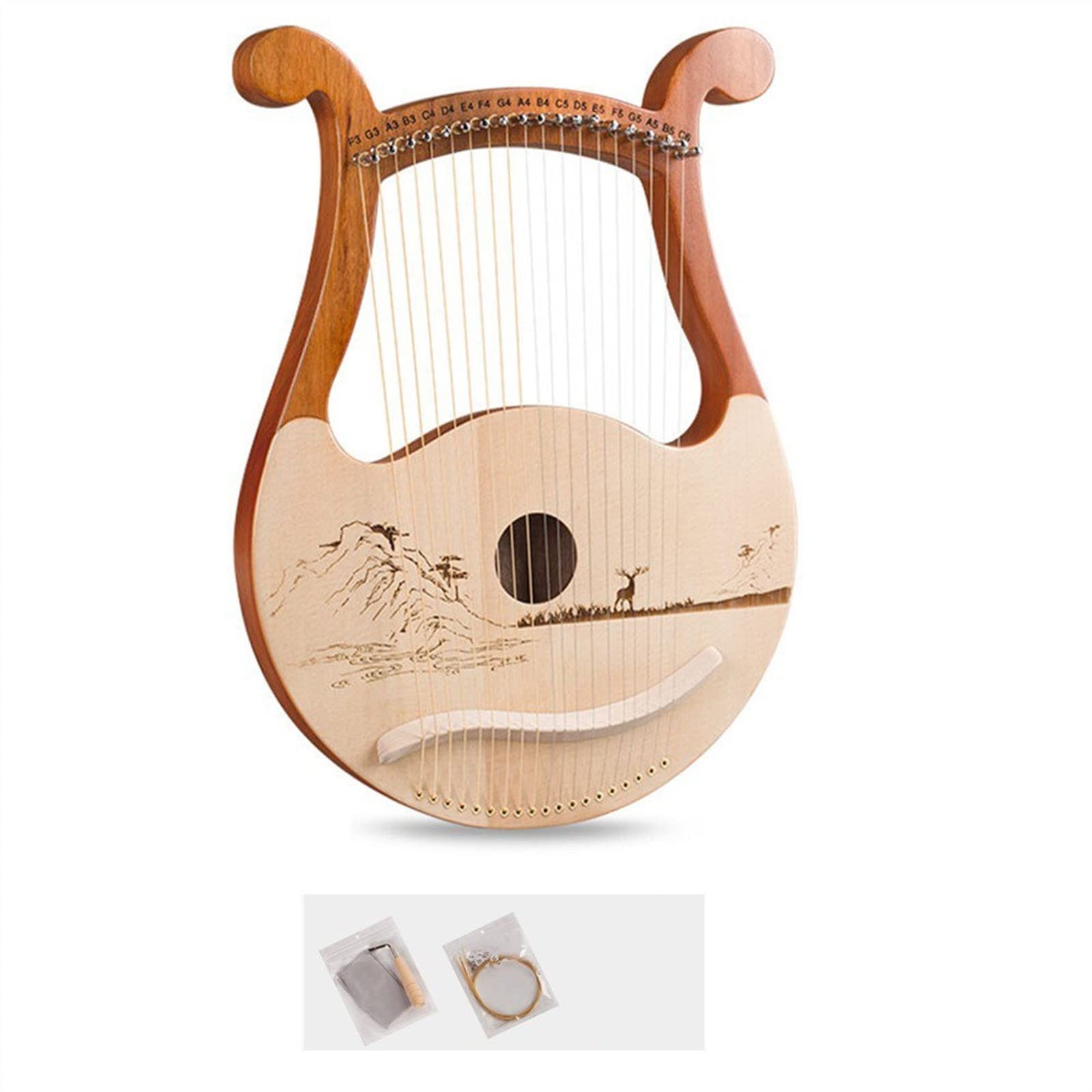 Arpa de Lira de 19 cuerdas, instrumento musical de arpa de caoba con cuerdas de repuesto, llave para afinar para principiantes, Lira, arpa para principiantes