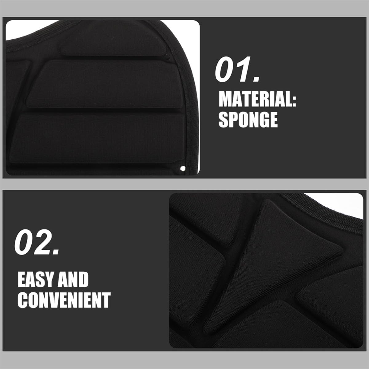 2 Stück-Pack Atmungsaktive Rückenlehnenpolster aus Schwamm für Kajak mit Ergonomischem Design Bequemes Sitzkissen für Outdoor Kajakfahrten in Schwarz