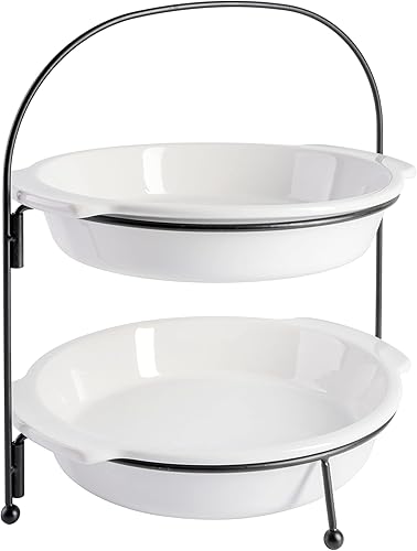 Gibson Home Gracious Dining - Juego de servicio de 2 niveles con soporte de metal, color blanco