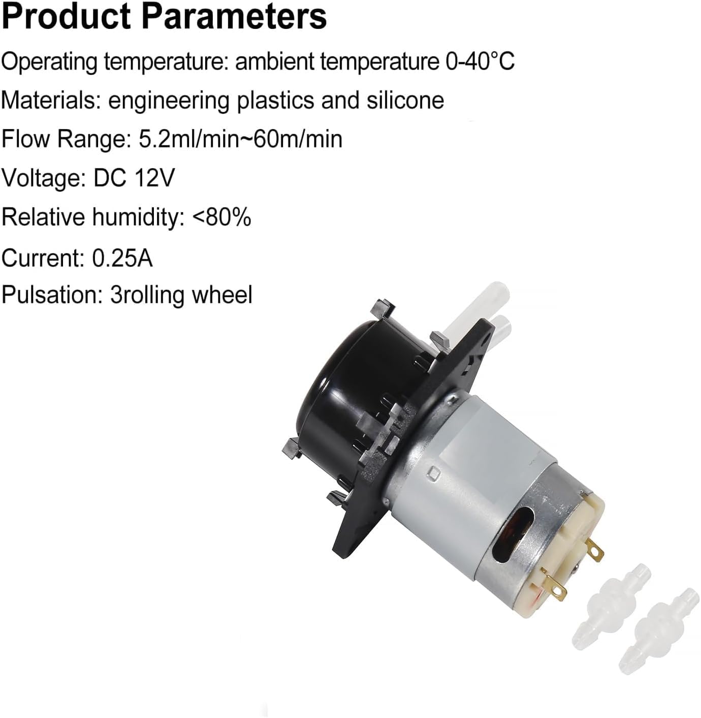 2pcs Peristaltic Dosing Pump 12V DC Low Flow Peristaltic Pump Liquid Small Dosing with 4 Connectors for Aquarium Lab(Pack of 2)