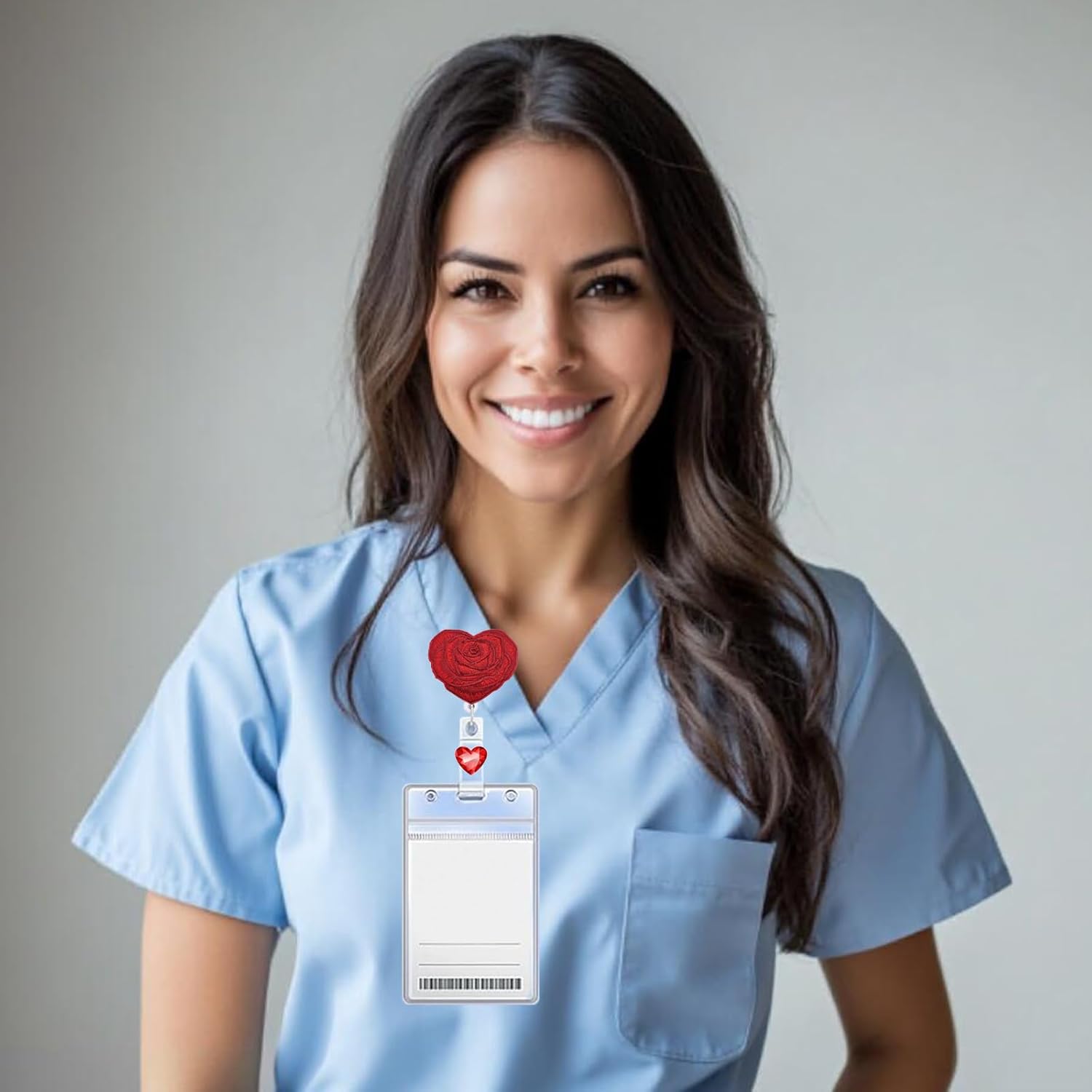 Rose Heart Nurse Cute Valentines Day Retractable Badge Reel ID Tag, with Alligator Clip,24in Nylon Cord, Nurse Office Employee Name Badge - Image 5