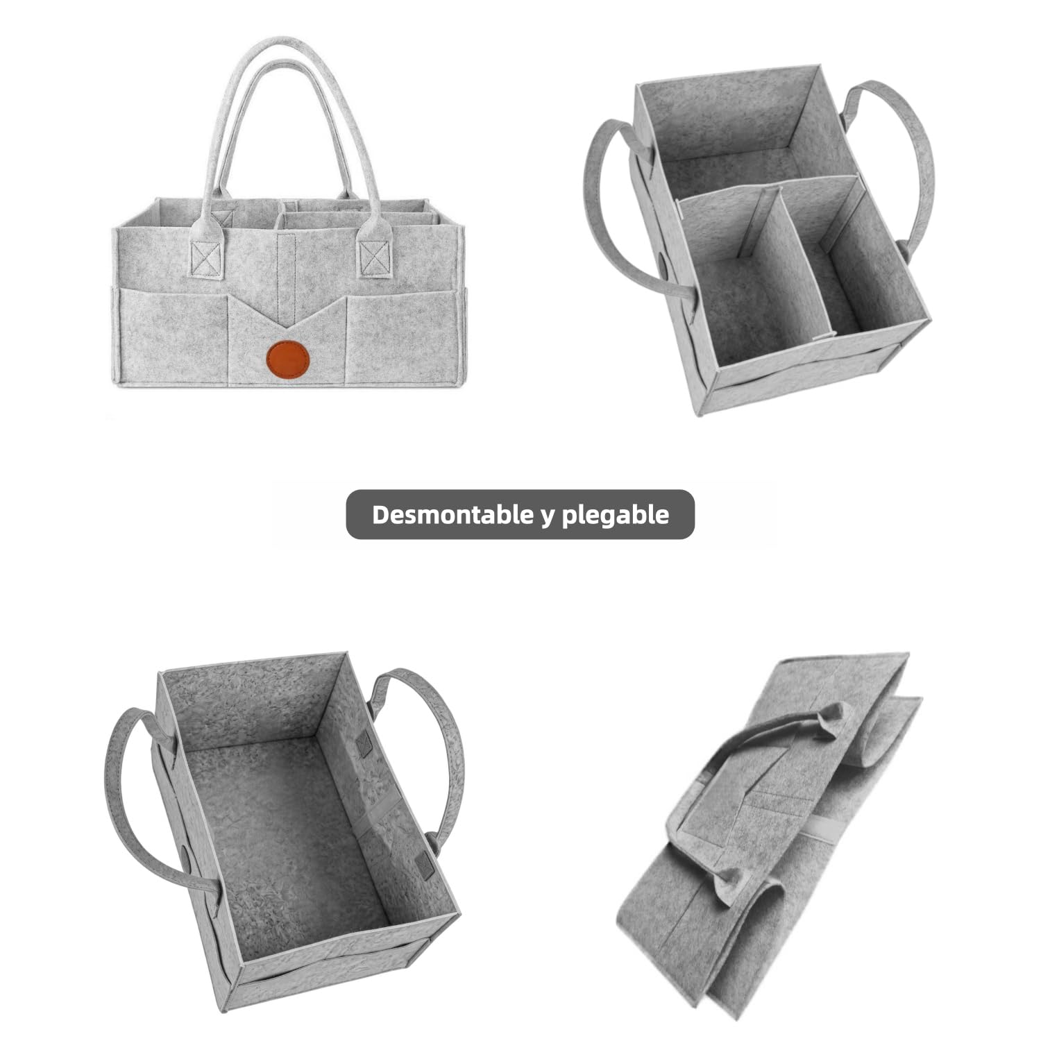 Organizador Pañales Bebe con Compartimentos Desmontables, Grande Multiusos | Plegable, Cesta Organizadora Bebe de Fieltro Grueso para Cambiador, Viaje y Salón - Regalo para Recién Nacido