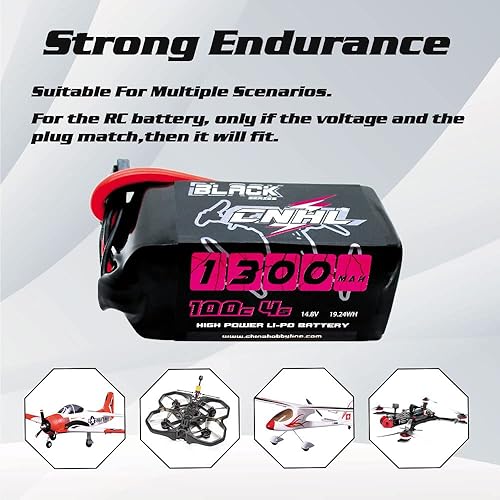 Miniatura 5 de CNHL Batería Lipo de 1300 mAh 4S 14.8 V 100C (ráfaga de 200 C) con XT60 para FPV Racing Helicóptero Avión UAV Racing Drone Batería RC Quadcopter (2