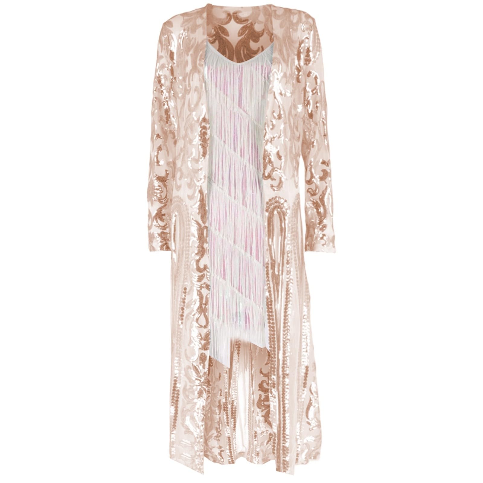 Générique Gilet Femme Chic Et Elegant Cardigan Femme - Cardigan Transparent Brodé Scintillant À Manches Longues Ouvert sur Le Devant Cache Cœur pour La Maison Style Décontracté Printemps Été Automne