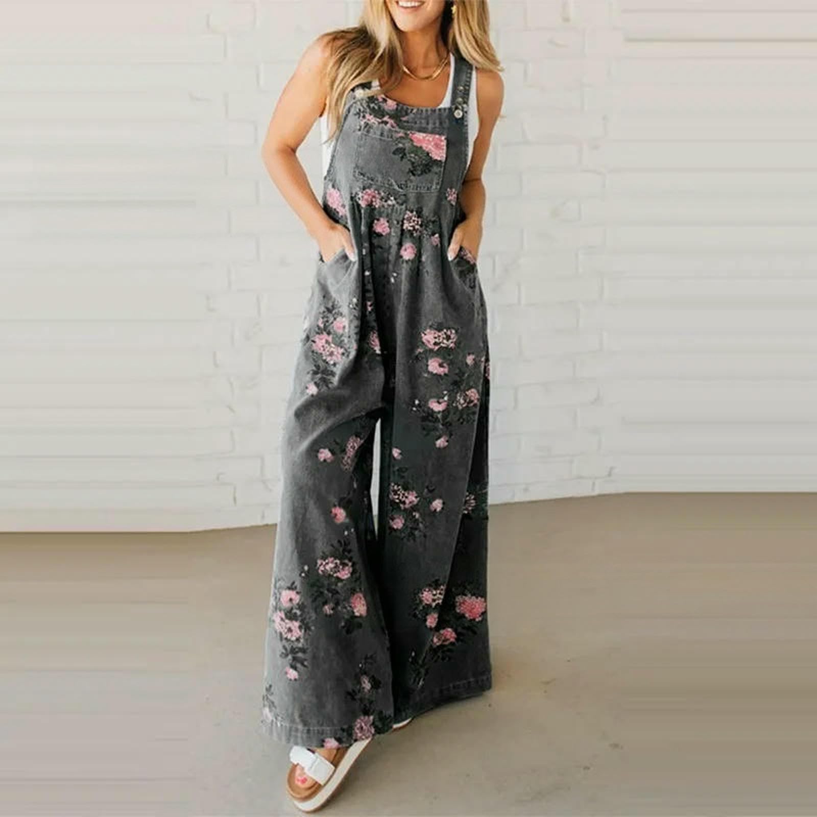 Mono De Verano Mono De Verano para Mujer con Estampado, Pernera Ancha Y Tirantes.