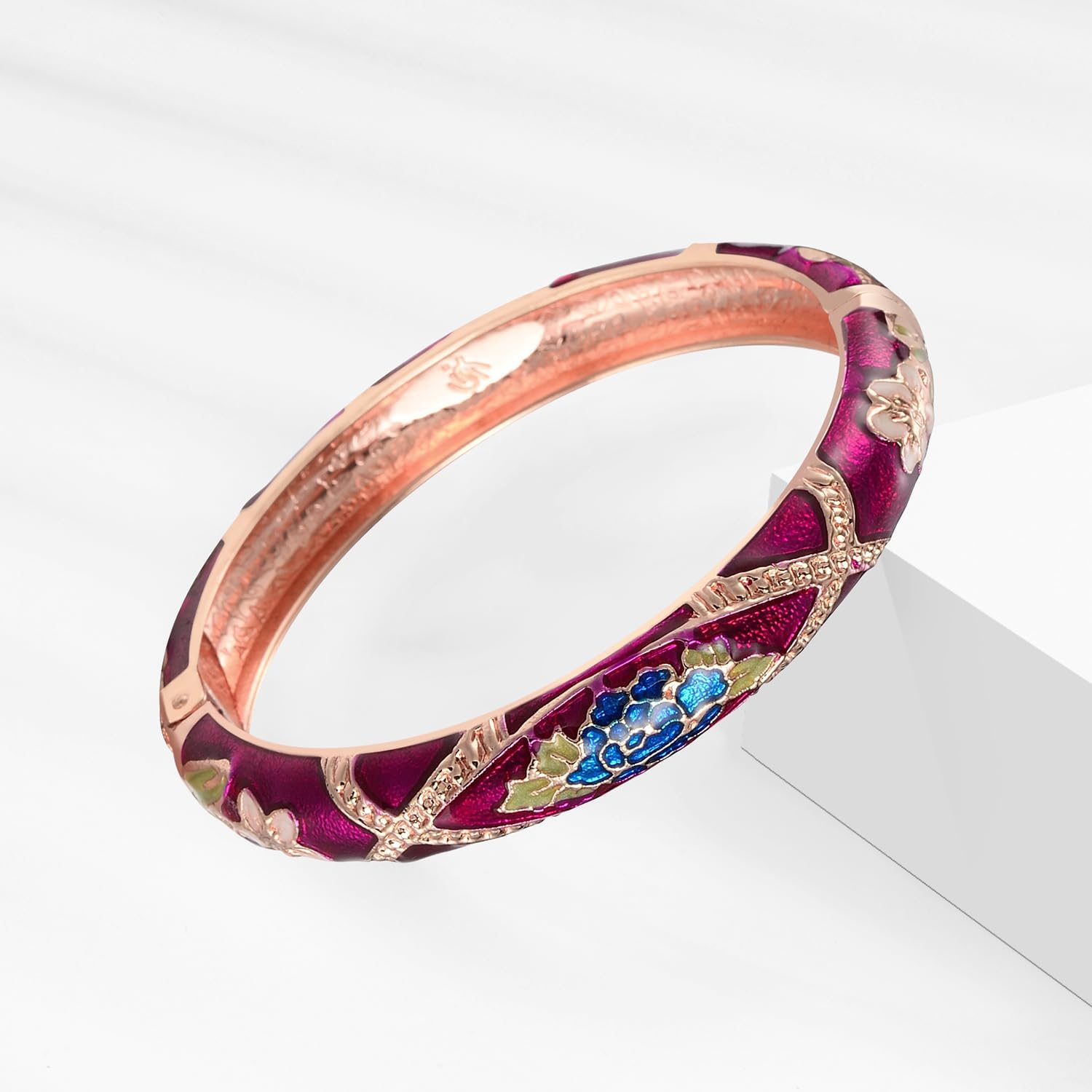 UJOY Gorgeous Bracelets Enameled Floral Cloisonne Gift Plated Cuff Bangles Jewelry Sets Box for Women 55A18