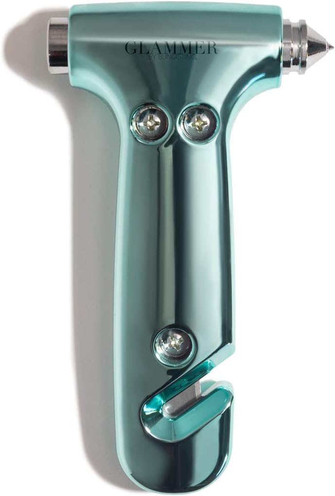 BLINGSTING Glammer Safety Hammer - Emergency Automotive Escape Hammer Tool, Seat Belt Cutter & Car Window Break Tool - Mint, 1 Count : Automotive