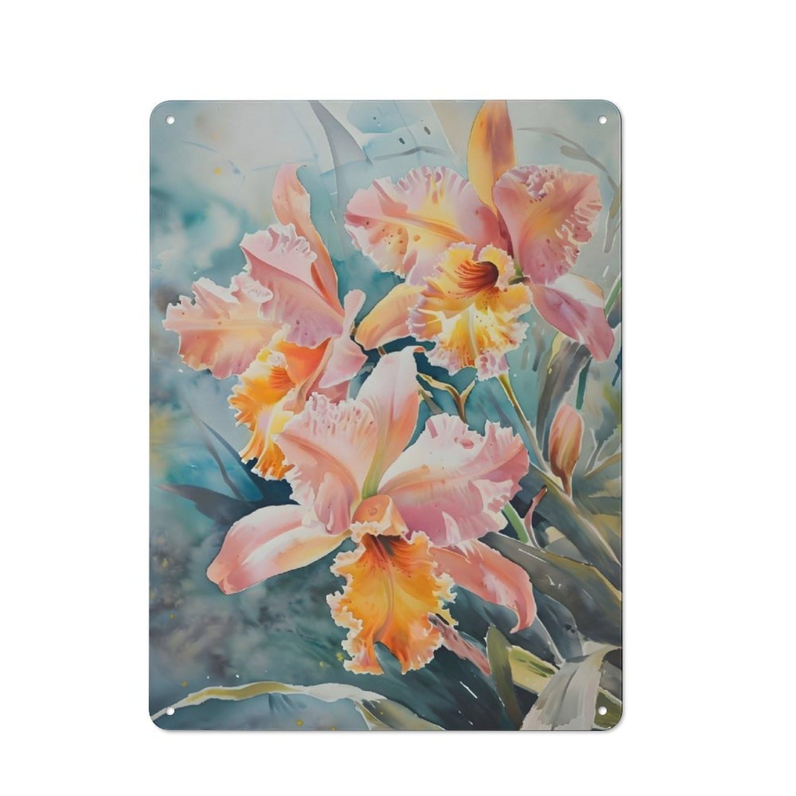 Junmoney Orchid Watercolor Rustic Metal Sign 40X30cm Featuring For Hallway Wall, For Collectors Decorating Hallways And Entrance Areas