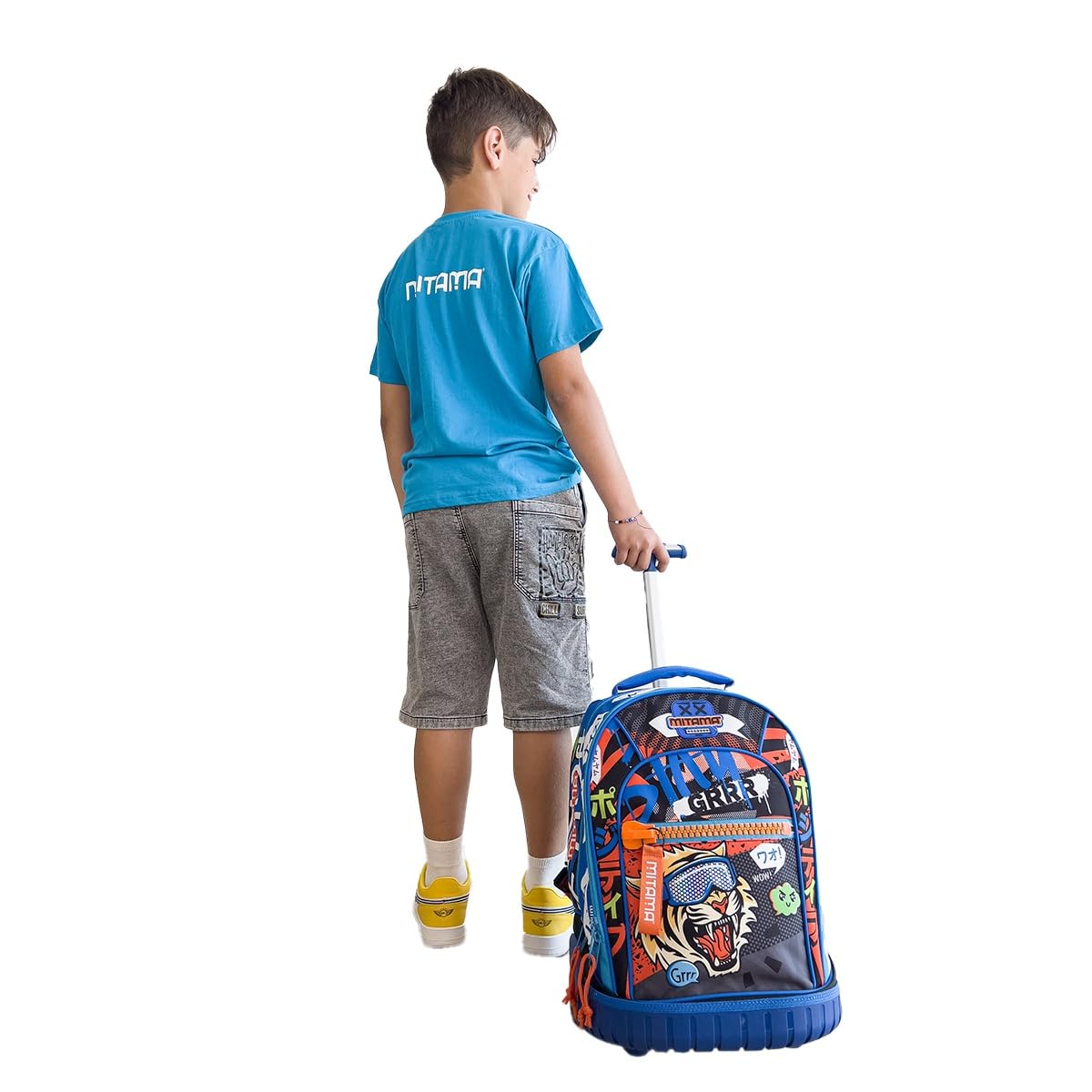 Mitama Trolley Run Scuola Tiger Wild,Doppio Scomparto, Blu, Scuola Elementare e Tempo Libero, Bambino Ragazzo