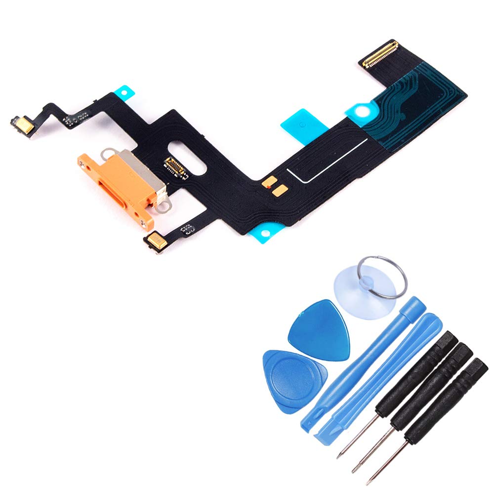 THE TECH DOCTOR Replacement USB Charging Port Flex Cable Microphone for iPhone XR - Complete with Tools - Professional Repair Kit (Pink Coral)