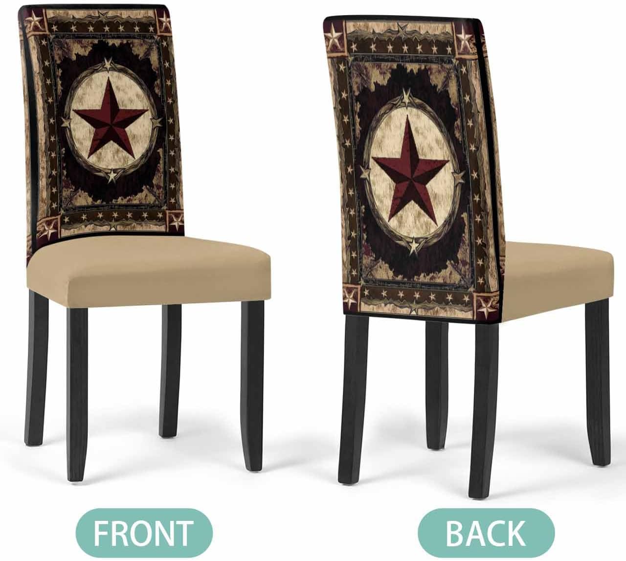 4 Pcs Dining Chair Covers Stretch Spandex Slipcovers Rustic Texas Western Stars on Wooden Removable Dining Room Seat Cover Cushion Protector for Home Hotel Banquet Decor Vintage Farmhouse Wood