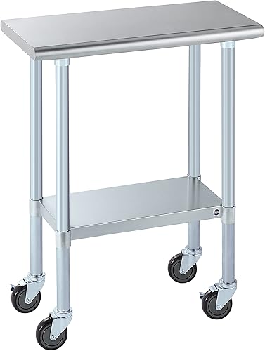 Rockpoint - Mesa de acero inoxidable para preparación y trabajo con ruedas, para cocina comercial, estante inferior ajustable y pie de mesa para disponible en Yaxa Venezuela