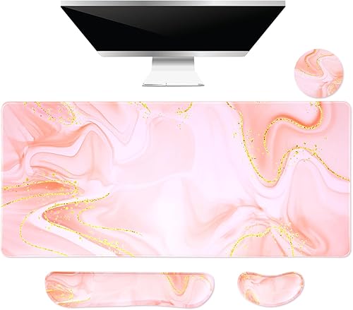 VAGAU Juego de alfombrillas para mouse y teclado, alfombrilla grande para mouse para juegos + reposamuñecas para teclado + soporte de muñeca +