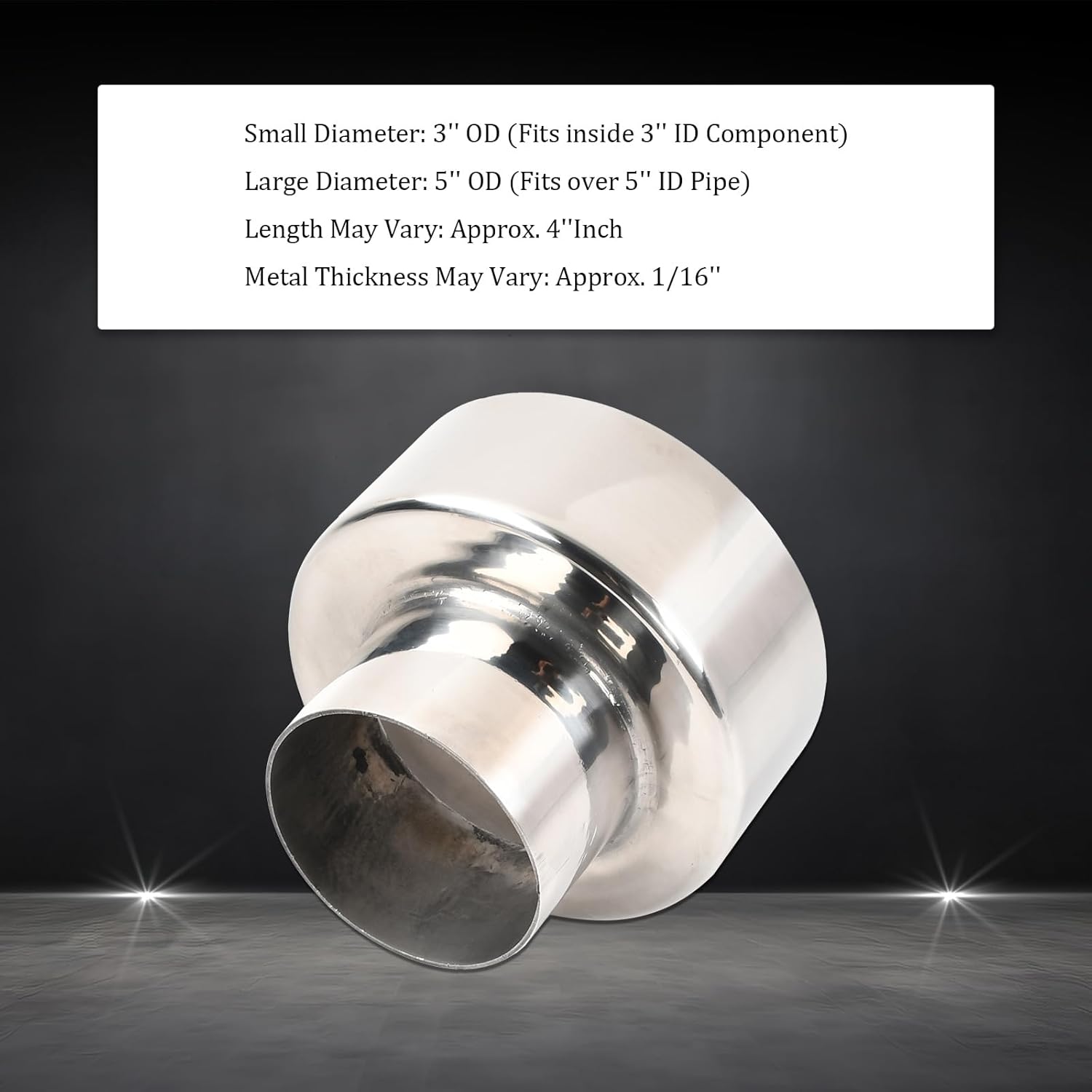 SSN Exhaust Pipe Reducer Component Adapter 3 Inch OD to 5.0 Inch OD Polished 304 Stainless Steel Universal OD 3" to OD 5.0" Exhaust Pipe Reducer Adapter 4 Inch Length-Pair 2 Pcs