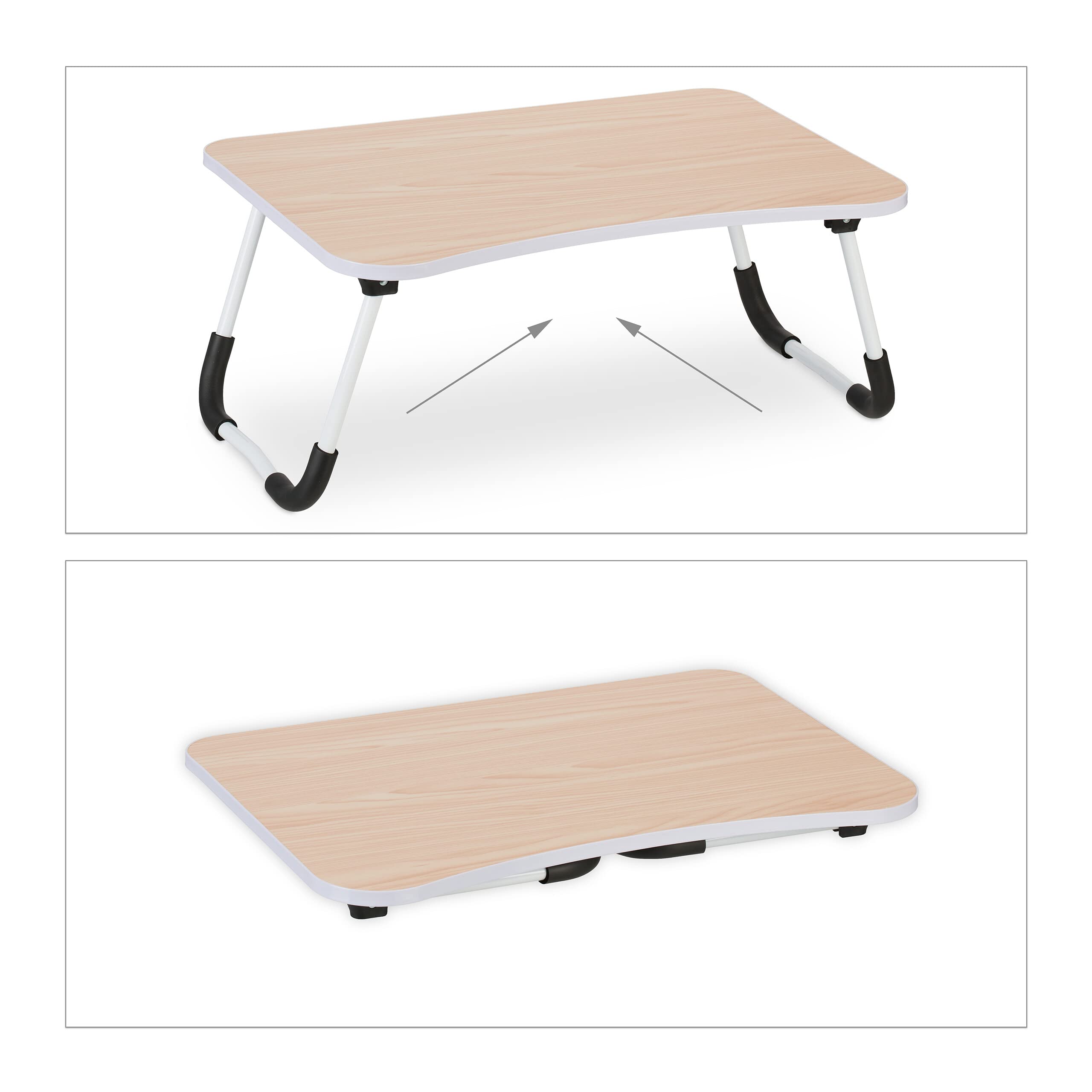 Relaxdays Tavolino per Laptop, Pieghevole, Letto e Divano 26x63x40 cm, Tavolinetto Notebook, MDF e Ferro, Marrone Chiaro