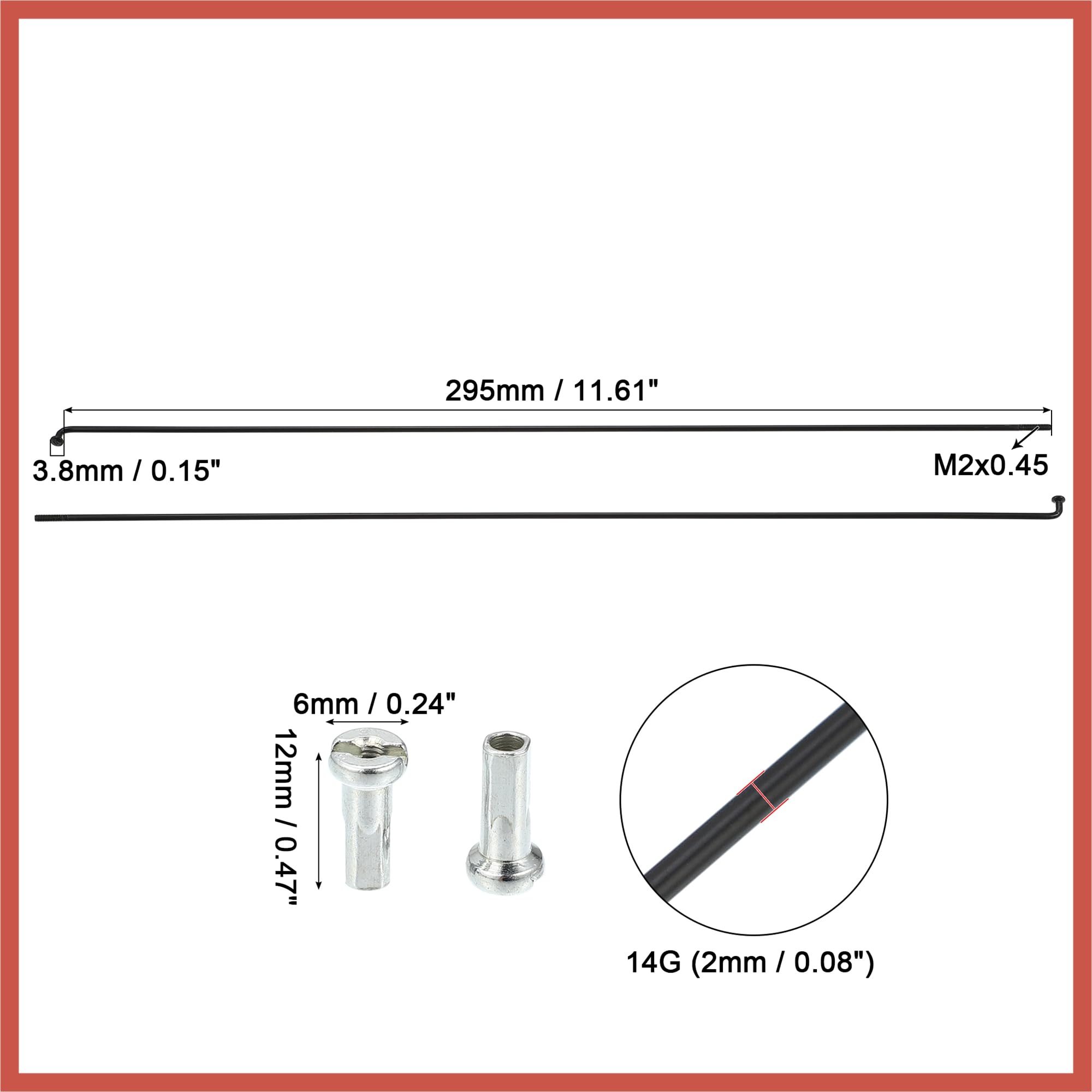 ACROPIX Lot de 12 rayons de vélo 14G J Bend 284 mm x 2 mm avec embouts en acier noir