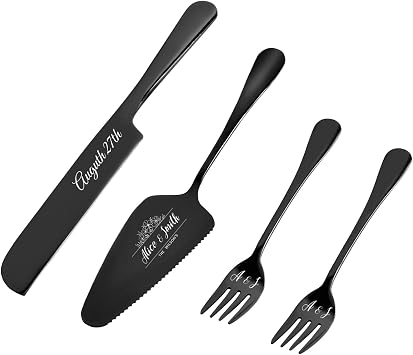 Personalized Cake Knife Set Custom Wedding Cake Knife and Server Set Customized Engrave Stainless Steel Personalized Cake Cutter for Birthday Black