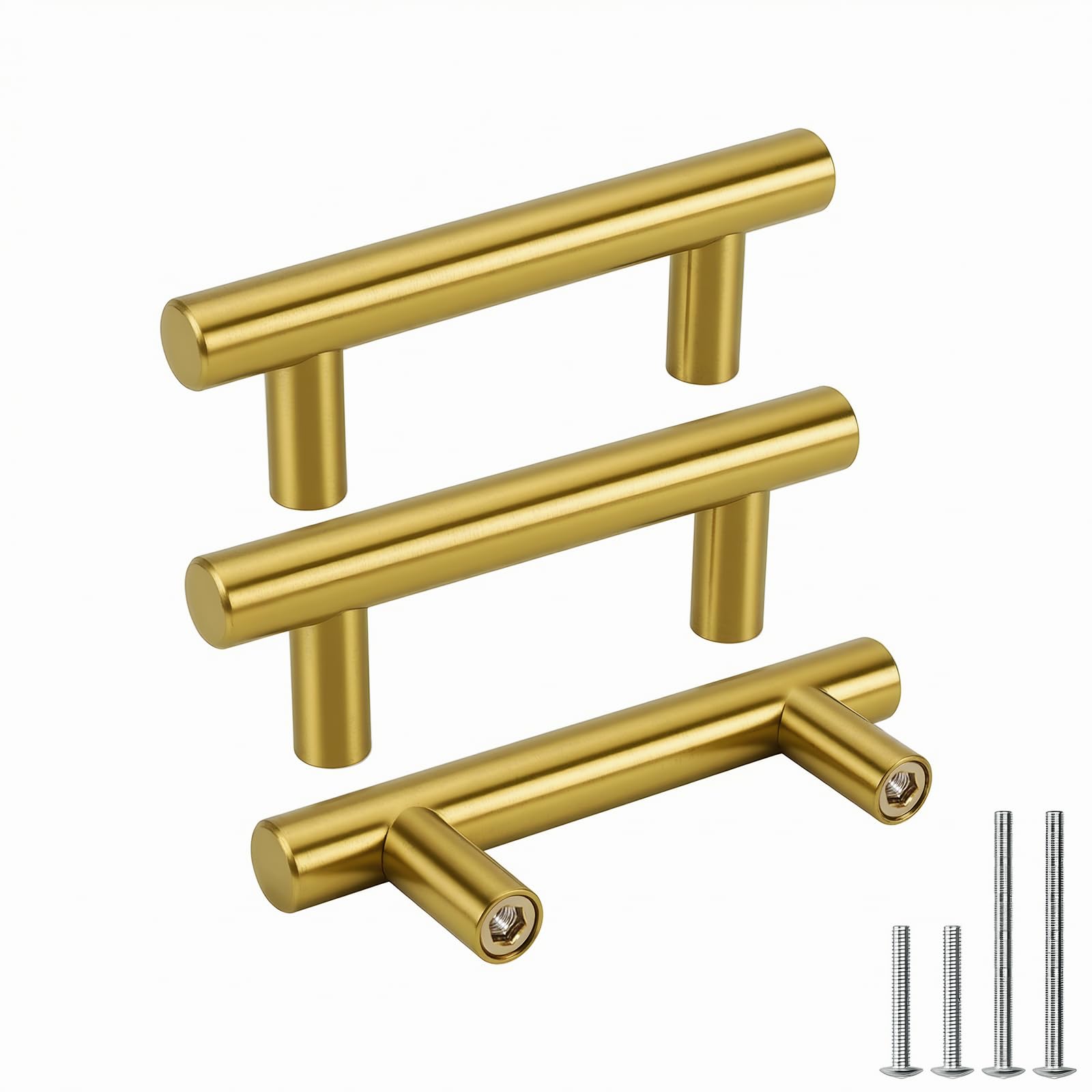 Goldenwarm Gold Enwarm 6Pcs Cabinet Handles 64Mm - Brushed Brass Cupboard Drawer Door Handle Pull Knob For Furniture Kitchen Hardware Stainless Steel