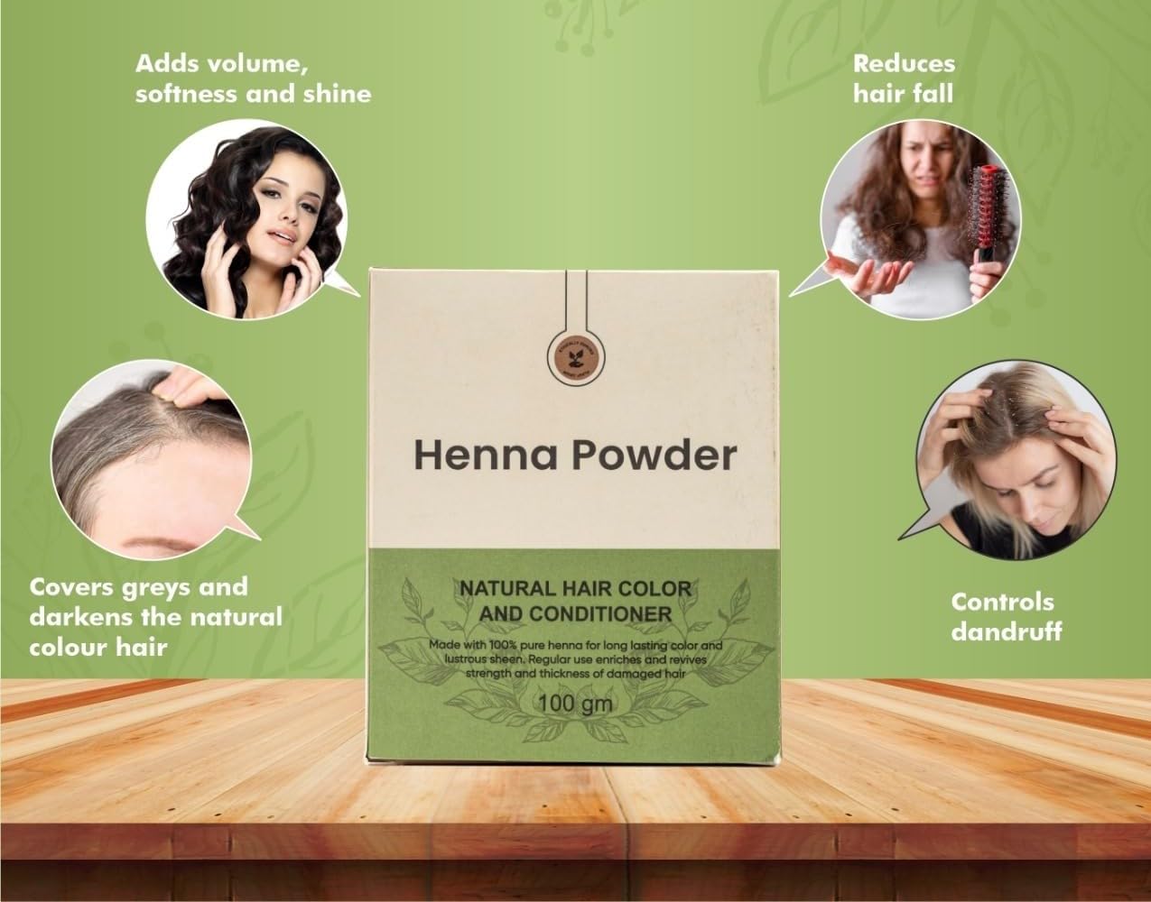 Henna Powder For Hair | Premium 100% Natural & Herbal Henna Leaves Powder | Organic Hair Coloring Solution For Grey Hairs | Women & Men | Chemical-Free Mehandi Powder | Pack Of 2