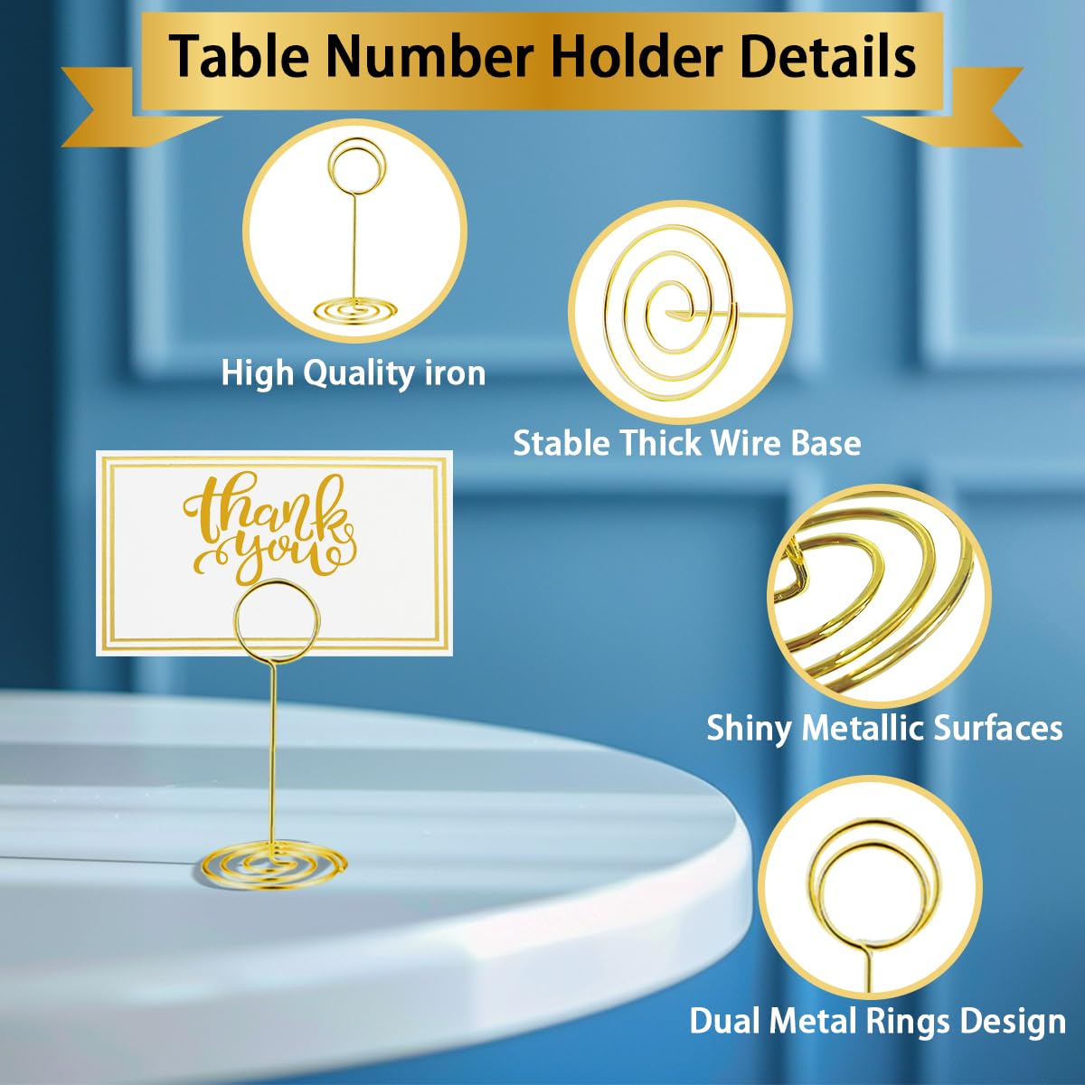 XingyLi 45pcs Table Number Holders Set, 3.35 inch Gold Wedding Place Card Holder with Place Cards, Table Number Stands - Image 3