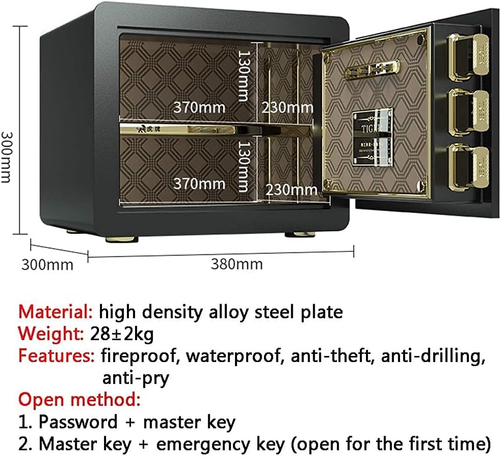 Fireproof Waterproof Security Box al Cabinet Electronic Lock Double Ala Fingerprint) (Gold Password) Safe
