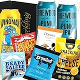 Beer Snacks Gift Set for Men – 3 BrewDog Cans with Pork Scratchings, Cheese, Nuts, Chilli Puffs & Pub Mix – Ultimate Beer Hamper, Pub Snacks Box, Gift Idea for Birthdays, Thank You or Father’s Day