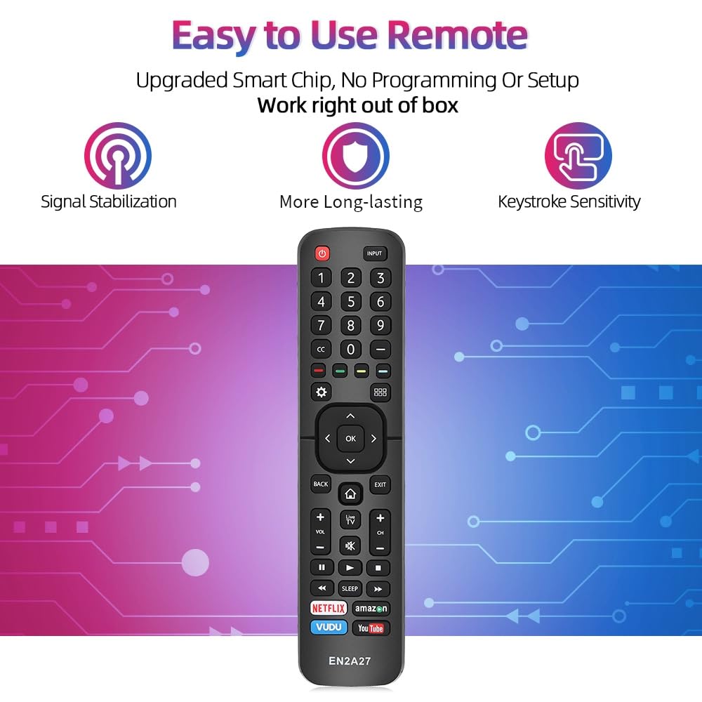 Gvirtue Telecomando universale EN2A27 per tutti i telecomandi TV Hisense, controllo di ricambio per Hisense-Smart-TV-Remote, per Hisense LED LCD UHD 4K Android Smart TV, con pulsanti Netflix, Amazon,