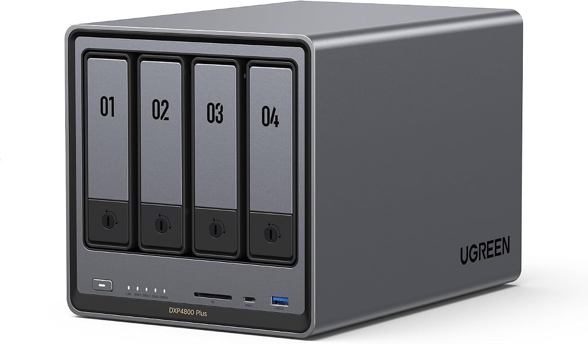 NAS DXP4800 Plus 4-Bay NAS, Intel Pentium Gold 8505 5-Core CPU | 8GB DDR5 RAM, Built-in 128G SSD, 1x 10GbE, 1x 2.5GbE, 2x M.2 NVMe Slots, 4K HDMI, Desktop Network Attached Storage (Diskless)