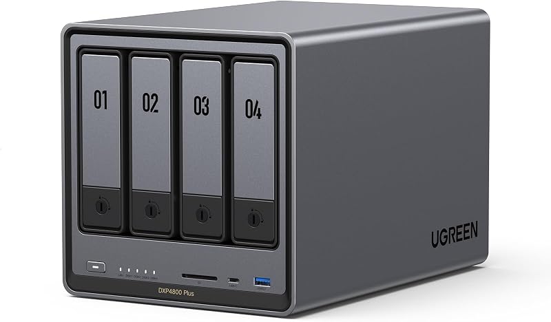 NAS DXP4800 Plus 4-Bay NAS, Intel Pentium Gold 8505 5-Core CPU | 8GB DDR5 RAM, Built-in 128G SSD, 1x 10GbE, 1x 2.5GbE, 2x M.2 NVMe Slots, 4K HDMI, Desktop Network Attached Storage (Diskless)